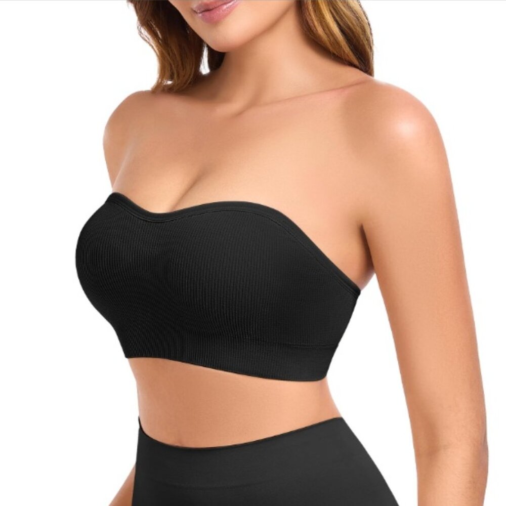 Finduself Strapless Non-Slip Padded Bandeau Bra Wireless Tube Top Clear Strap